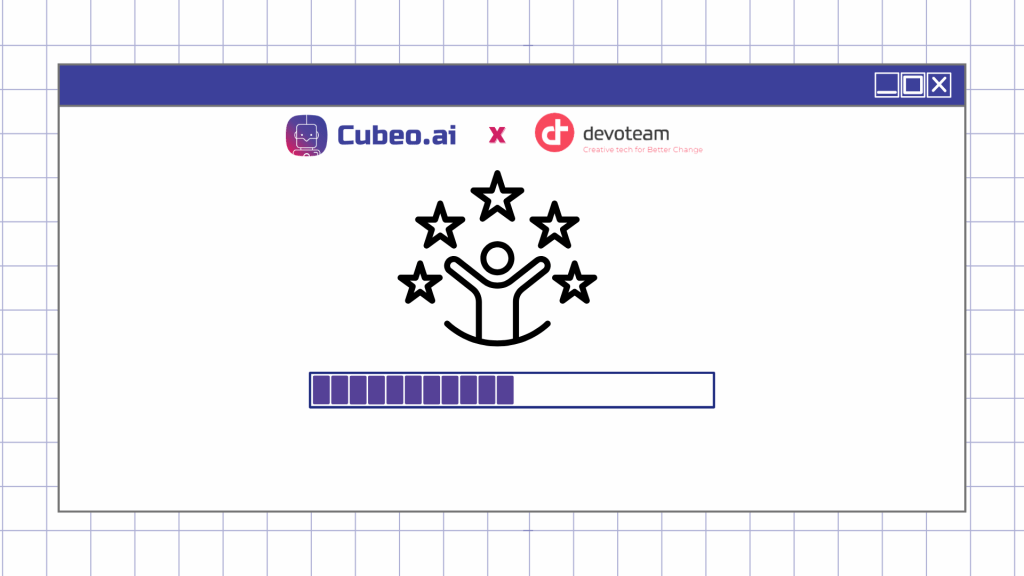 Illustration showing customer satisfaction with a five-star rating and progress bar, representing enhanced experiences through personalized AI interactions.