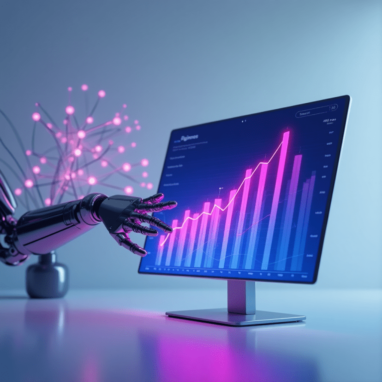 AI-powered robotic hand interacting with a dynamic sales performance graph, symbolizing the transformation of sales processes through real-world AI implementation.